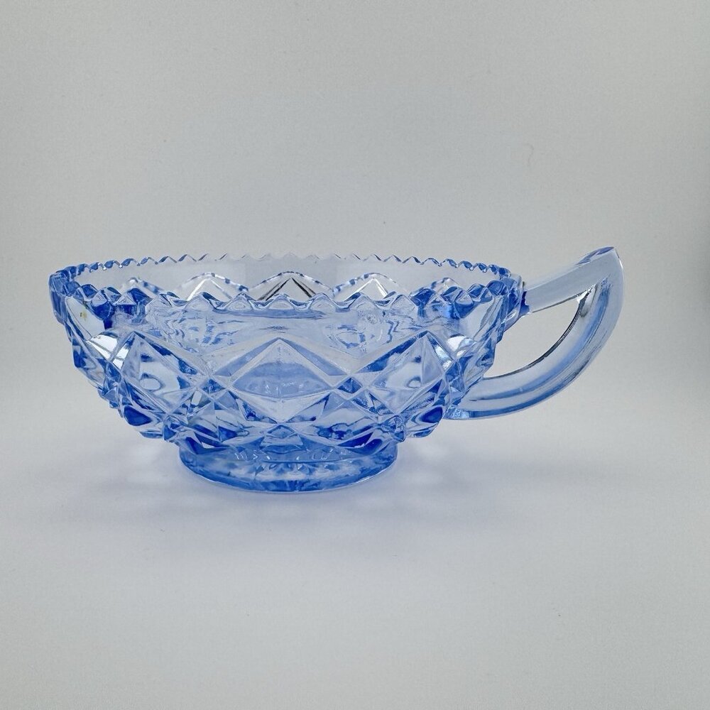 Imperial Glass Little Jewel Blue Depression Glass 4 1/2" handled bowl - Picture 4 of 9